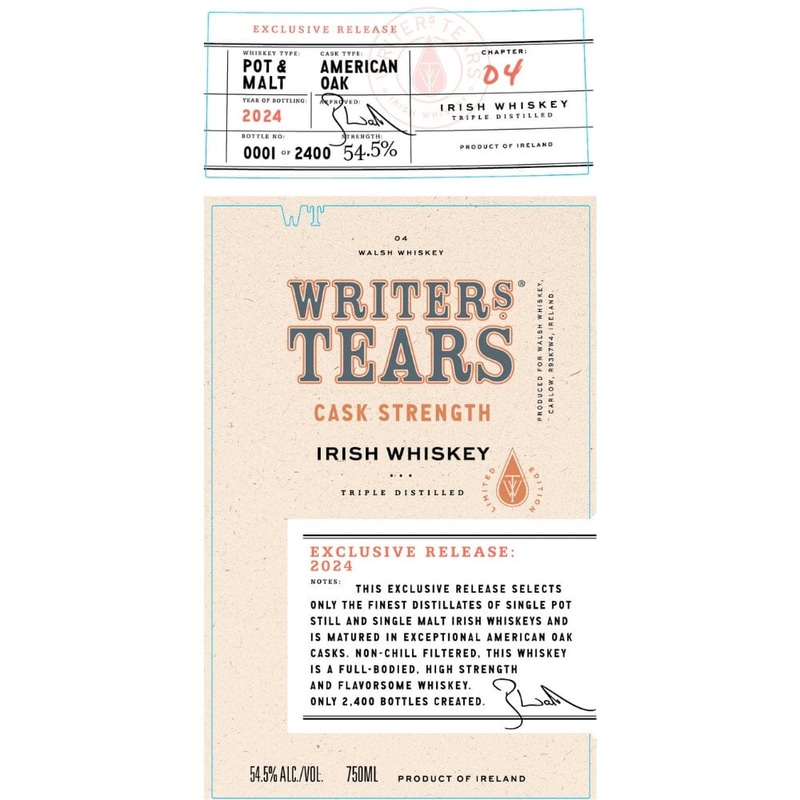 Writers Tears Cask Strength Irish Whiskey Release 2024