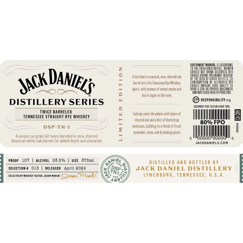 Jack Daniels Distillery Series No. 13 Twice Barreled Straight Rye
