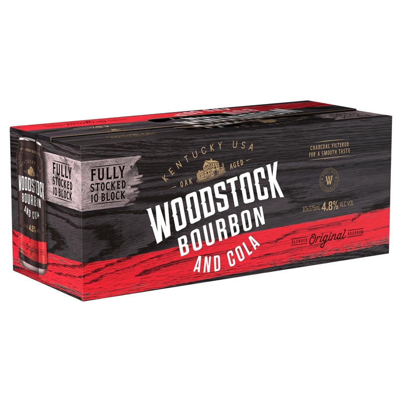 Woodstock Bourbon & Cola 4.8% 10 Pack Can 375mL