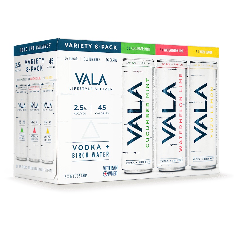 Vala Lifestyle Seltzer Varity 8 pack 12.oz