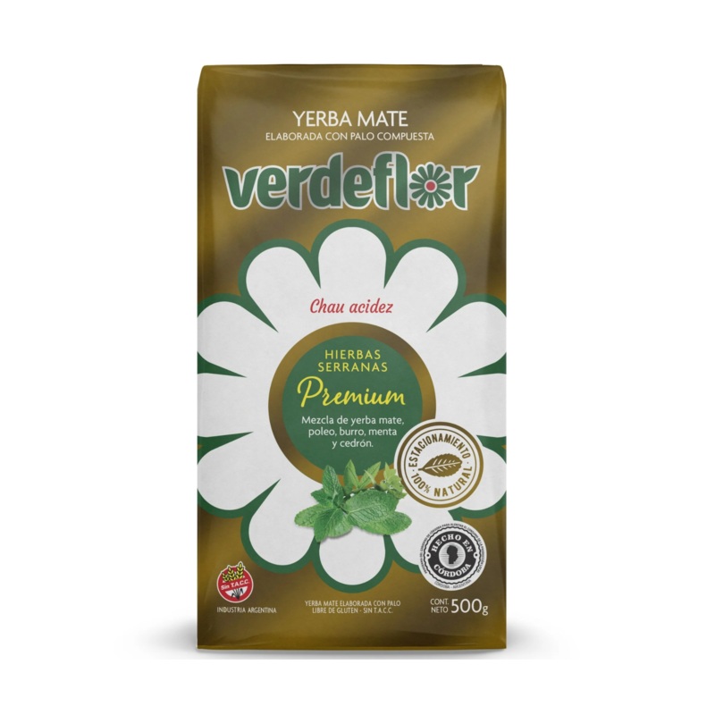 Yerba Mate Verdeflor Hierbas Serranas Premium Sin TACC 500 g / 17,63 oz  Yerba Argentina Herbal Apta Celacos
