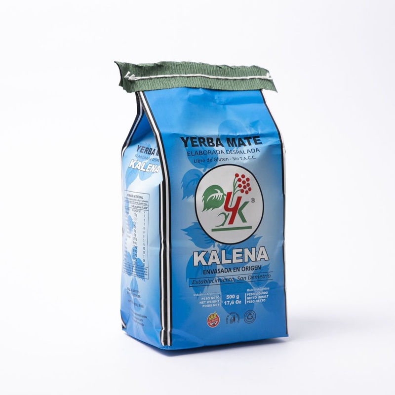 Yerba mate Kalena Suave Orgnica sin palo Sin TACC, 500 g / 17,63 oz (Paquete Azul)