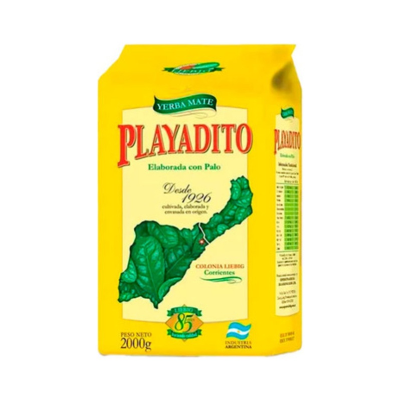 Yerba Mate Playadito Con Palo 2 kg / 70,54 oz  Yerba Tradicional Argentina en 2 Paquetes de 1 kg