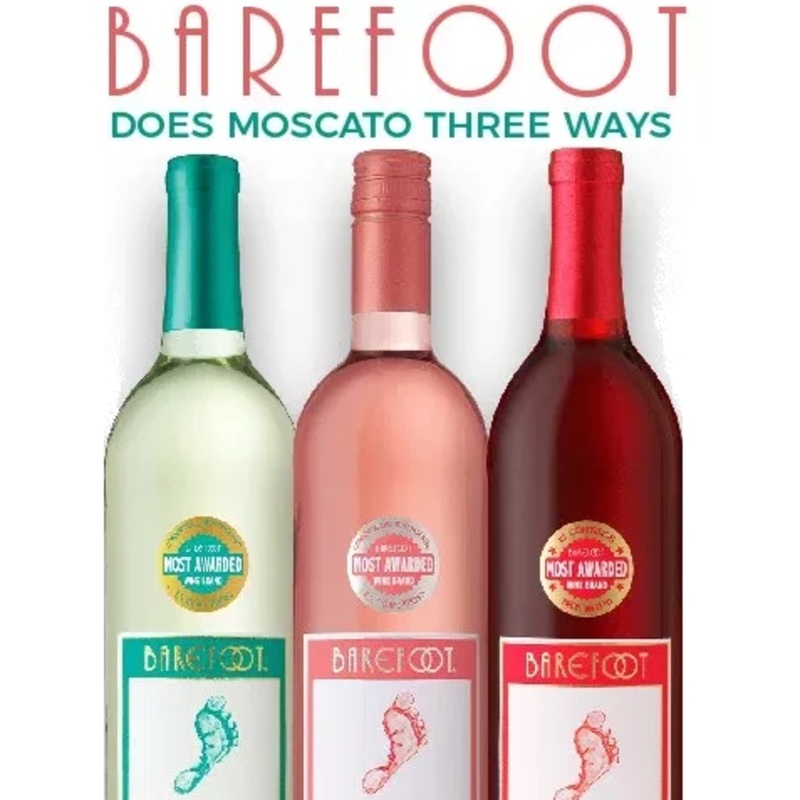 Barefoot Moscato Wines|Moscato|Pink Moscato|Red Moscato|750mL|1.5L