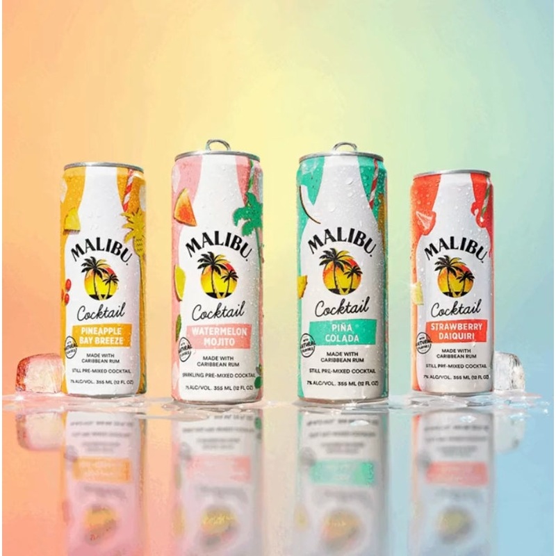 Malibu Cocktails|Pineapple Bay Breeze|Pina Colada|Strawberry Daiquiri|Watermelon Mojito|Peach rum punch|4pk/12oz cans